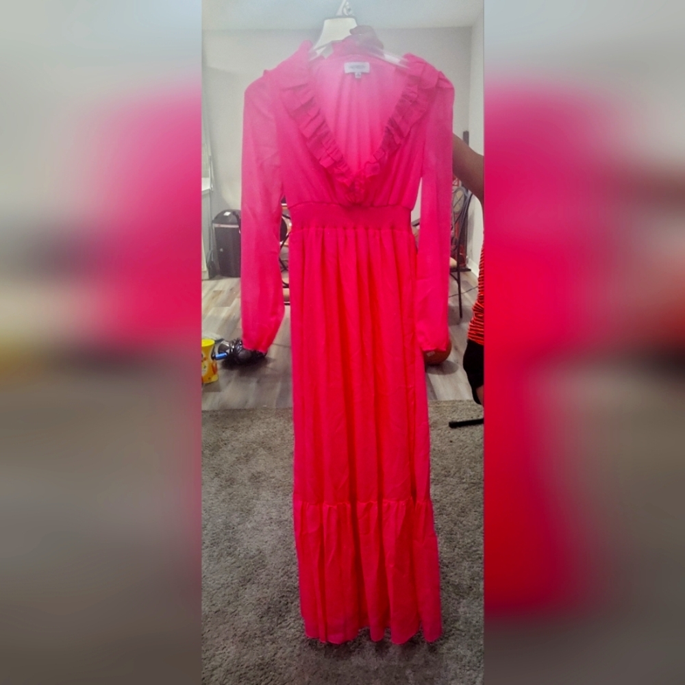 Chic Long Sleeve Pink Maxi Dress
